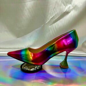 JoJo Fox Shiny Rainbow Pumps 38 NWOT